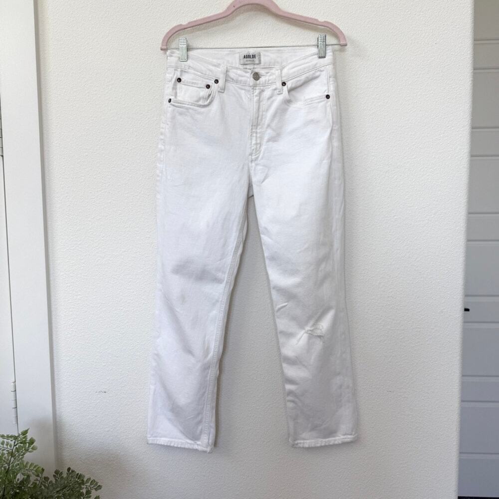 AGOLDE Kye Straight Jeans White Distressed Mid Rise Cotton Blend Women 27 Casual